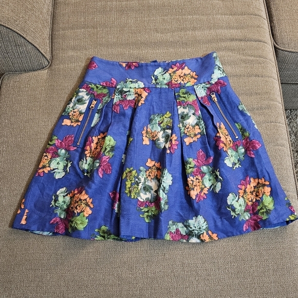 Maeve Dresses & Skirts - Anthro Maeve Blue Floral Silk Blend Boho Casual Lined Midi Skirt Size 8